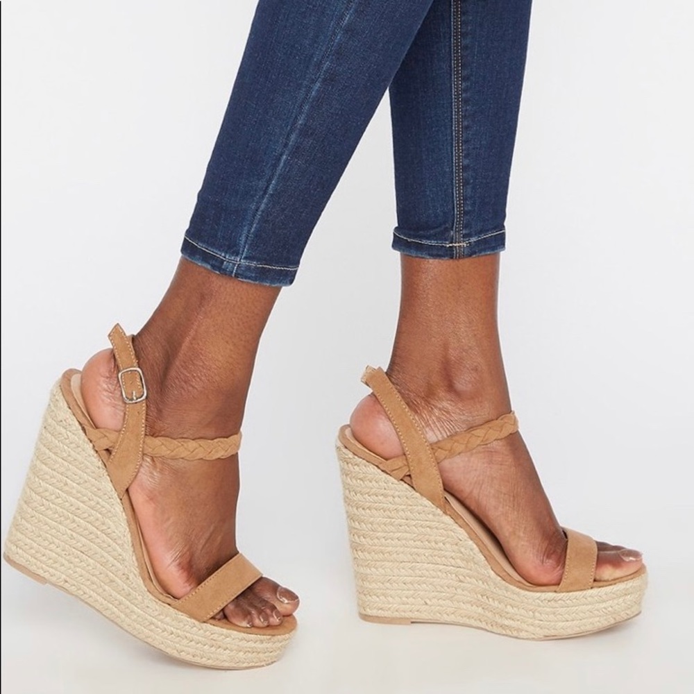 Tan wedges with ankle strap
